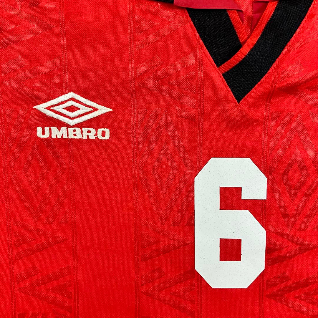 90s UMBRO アンブロ サッカーシャツ #6 古着 刺繍ロゴ レッド M