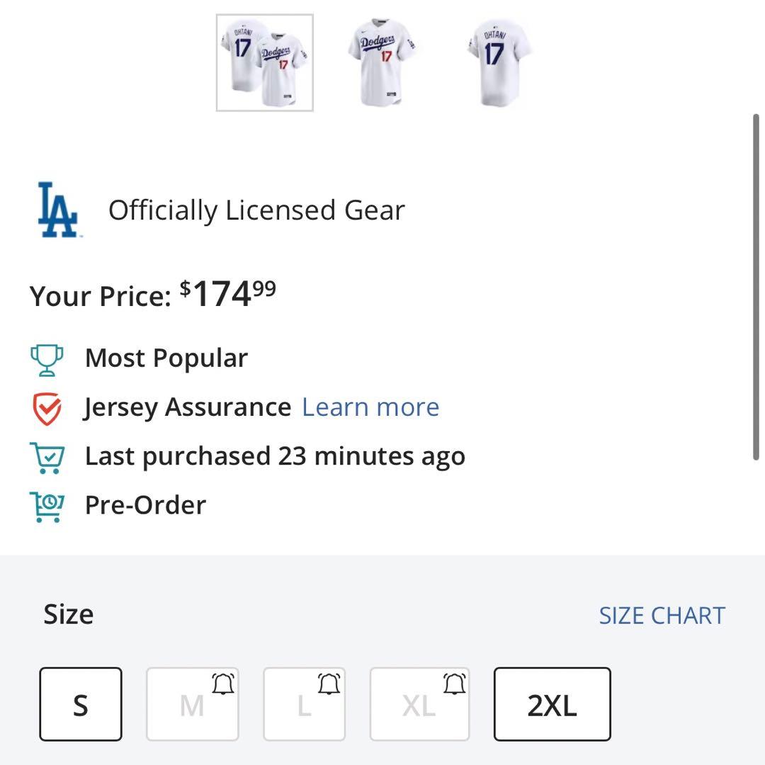 【正規品】MLB公式　大谷翔平　ユニフォーム　ロサンゼルスドジャース　ナイキ　L