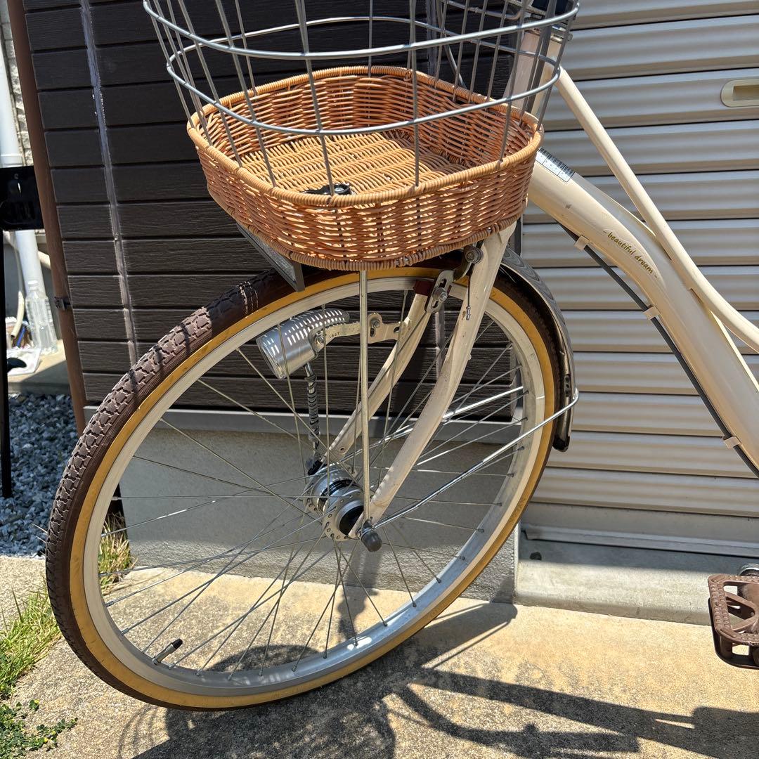 子供用自転車 クリーム色 前カゴ付き 24インチ