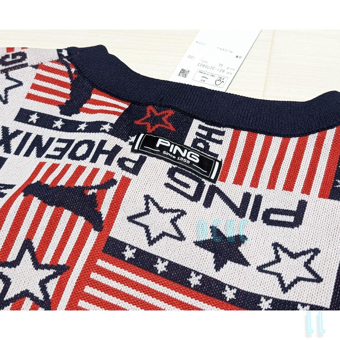 新品 【ＬＬ】【レッド】ピン 長袖 クールネックニットゴルフウェア