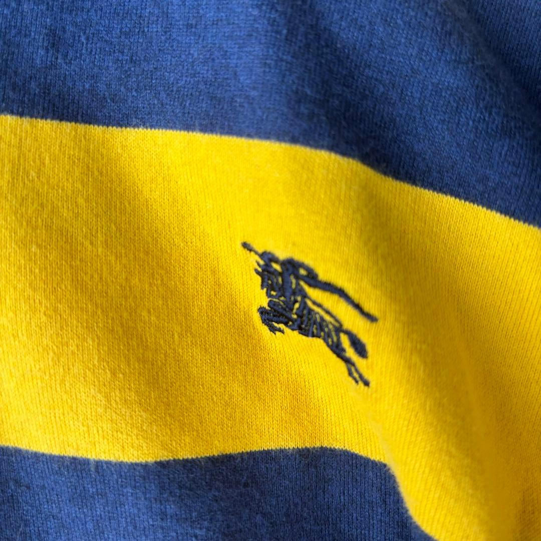 バーバリーブラックレーベル　大きいサイズ　ラガーシャツ　ボーダー　メンズロゴ刺繍