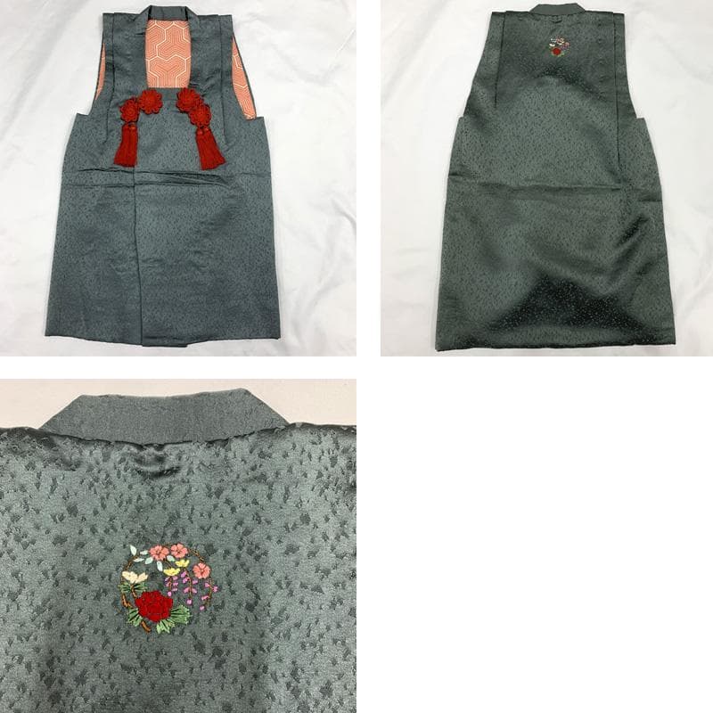 511ag70□七五三 三歳 女児 着物&被布 金彩 毬 花 赤黄白□美品