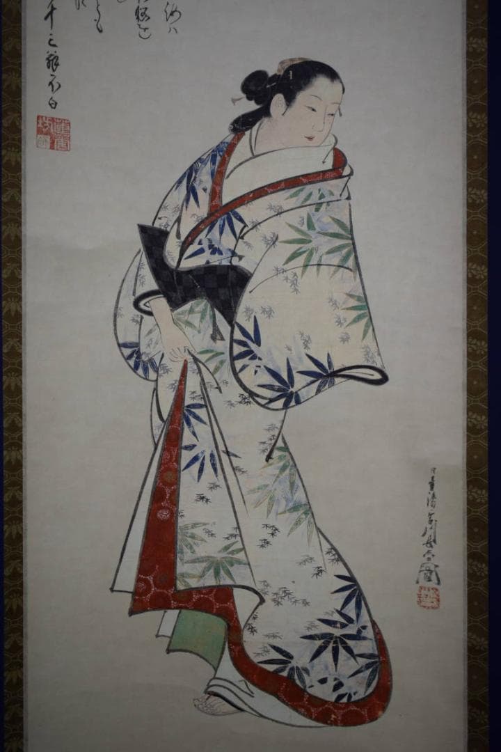 複製/宮川長春/立美人図/工芸/布袋屋掛軸HG-9
