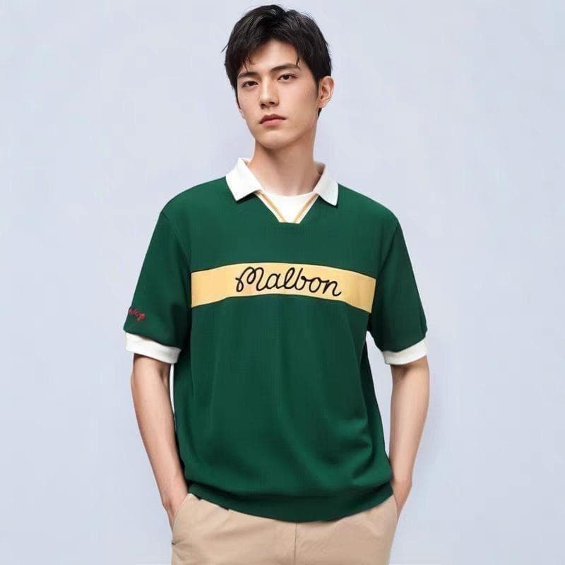 マルボンゴルフ ポロシャツ malbon golf 半袖 メンズウェア 緑色XL