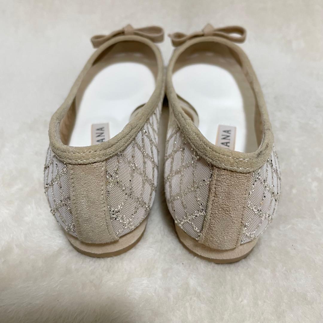 DIANA スクエアトゥバレエシューズ　ラメ　チュール　ベージュ