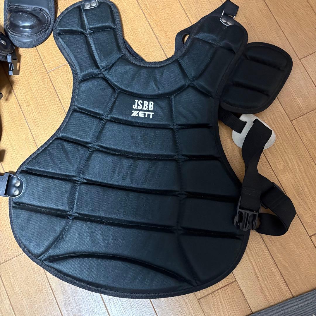 ZETT ローリングス キャッチャー用防具一式 ブラック スロートガード・袋付き