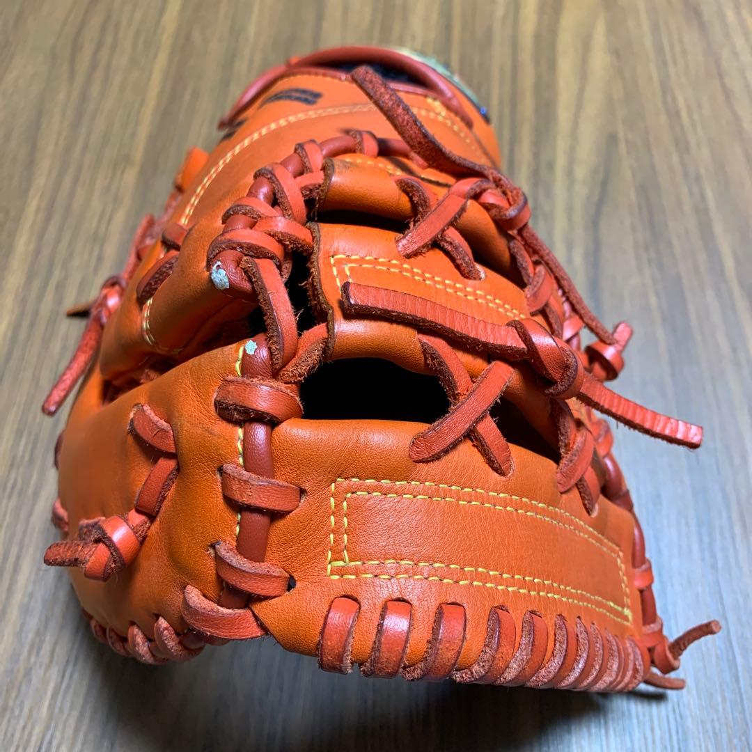 ファーストミット左利き用　オレンジ レザー 野球グローブ 軟式用ミズノ