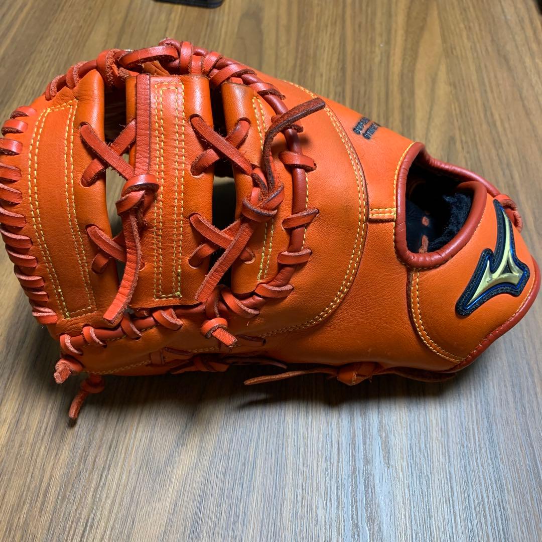 ファーストミット左利き用　オレンジ レザー 野球グローブ 軟式用ミズノ