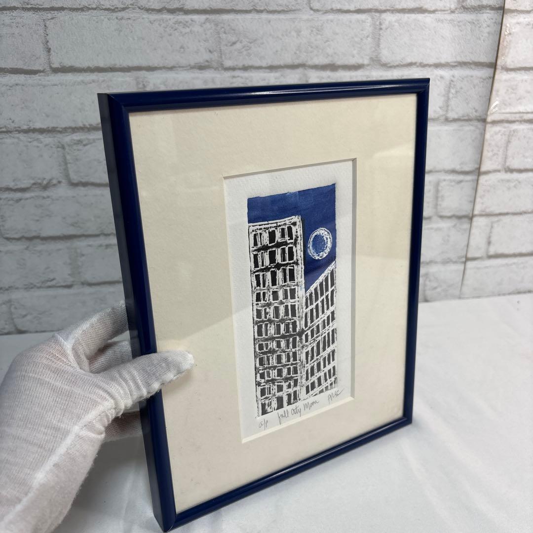 版画 額装 full city Moon 建物 アート インテリア