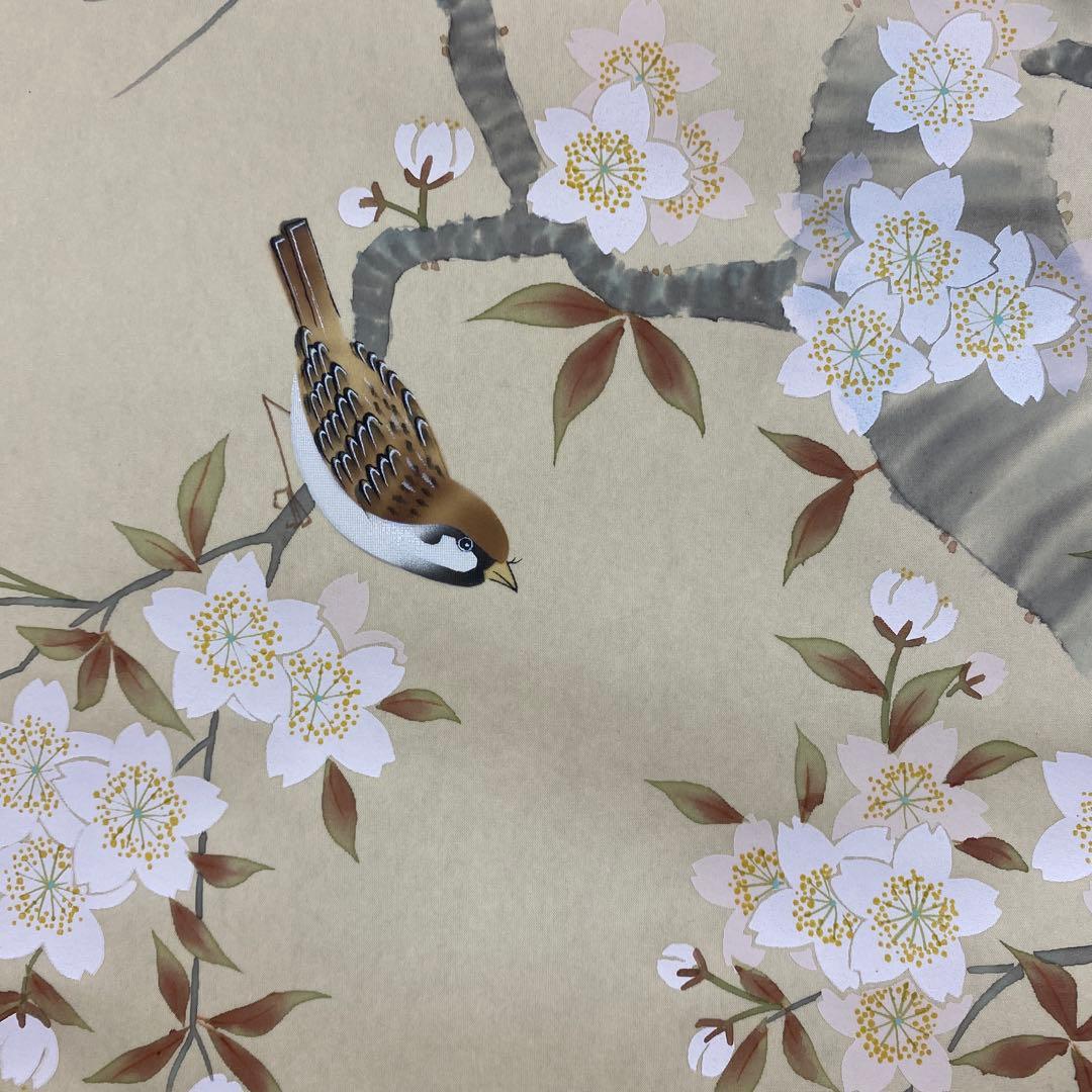 美品 掛け軸 小木曽祥雲作 桜図 共箱 花鳥 縁起物 真筆証明書
