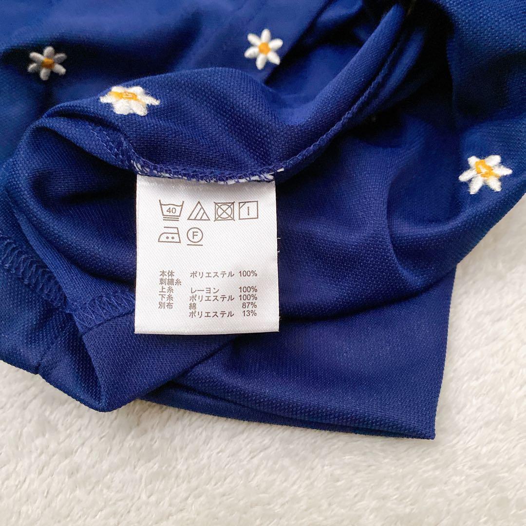 【美品】マリクレールスポール デイジー総柄ポロシャツ L ネイビー 刺繍