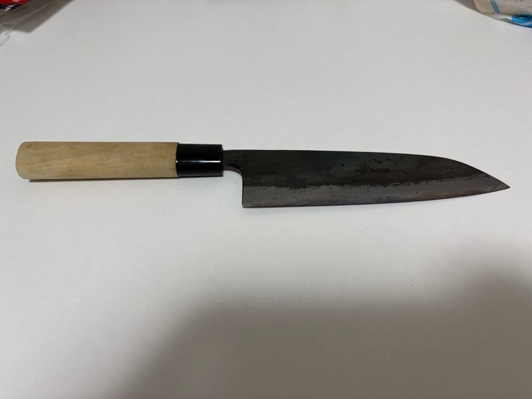 鋼製 三徳包丁 木製ハンドル 刃渡18cm