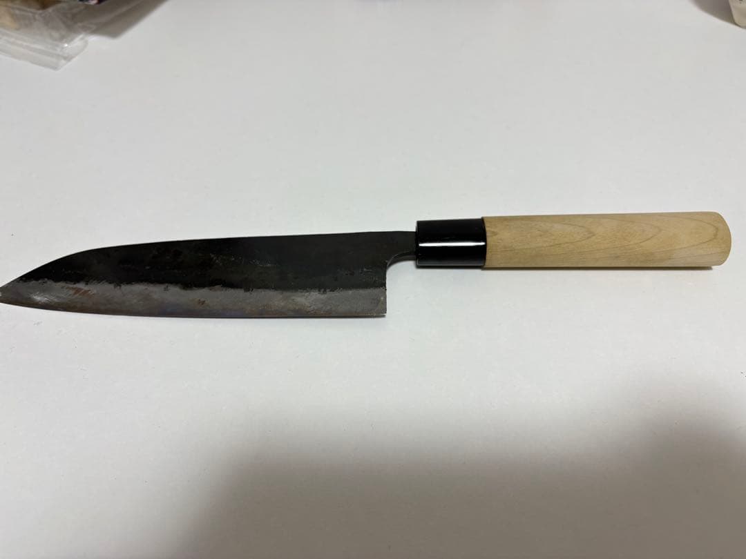 鋼製 三徳包丁 木製ハンドル 刃渡18cm