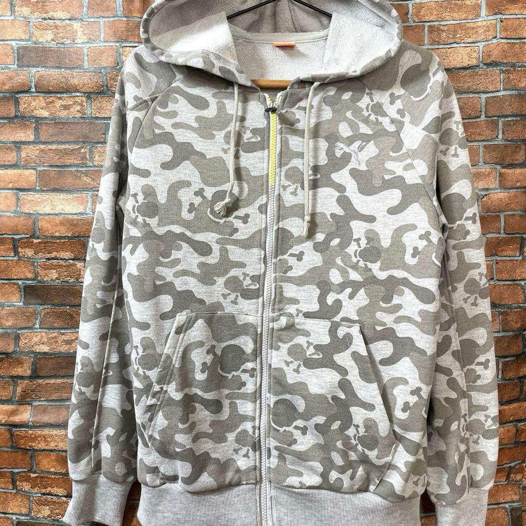 PUMA プーマ　スウェット　セットアップ　パーカー　上下　迷彩　ドクロ　グレー