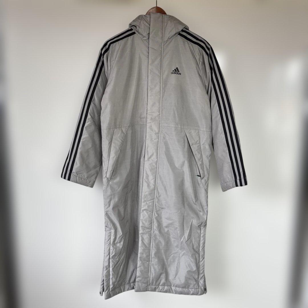 adidas ライトインサレーテッド　ロングコート　ベンチコート　xs グレー