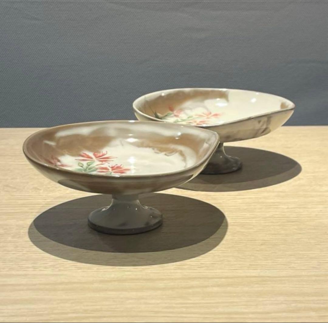 【陶あん】高台小鉢 2個セット 花絵柄 京焼 清水焼