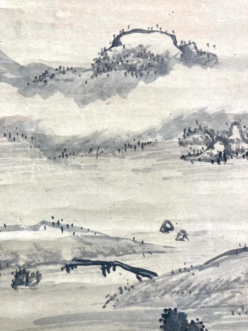 彭城百川「水墨山水」掛軸 紙本：江戸中期
