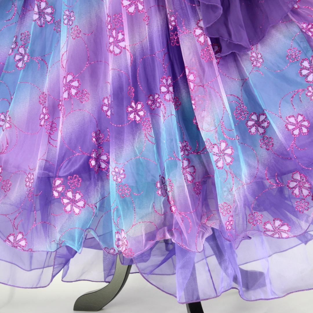 【美品 社交ダンス衣装】ワンピース ドレス un×Ⅱ 紫 ラベンダー 花柄 ラメ