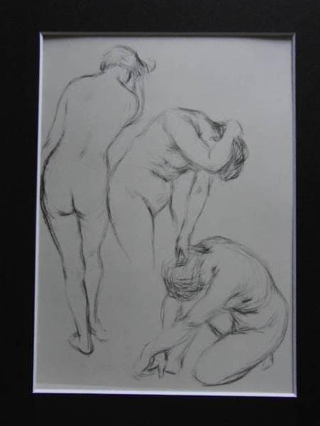 中山忠彦、【群像のための習作】、希少画集画、新品高級額、額装付、状態良好