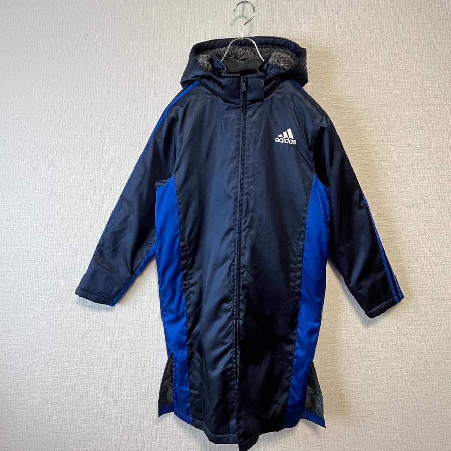 【良品】adidas アディダス 刺繍ロゴ 裏ボア ベンチコート キッズ 160
