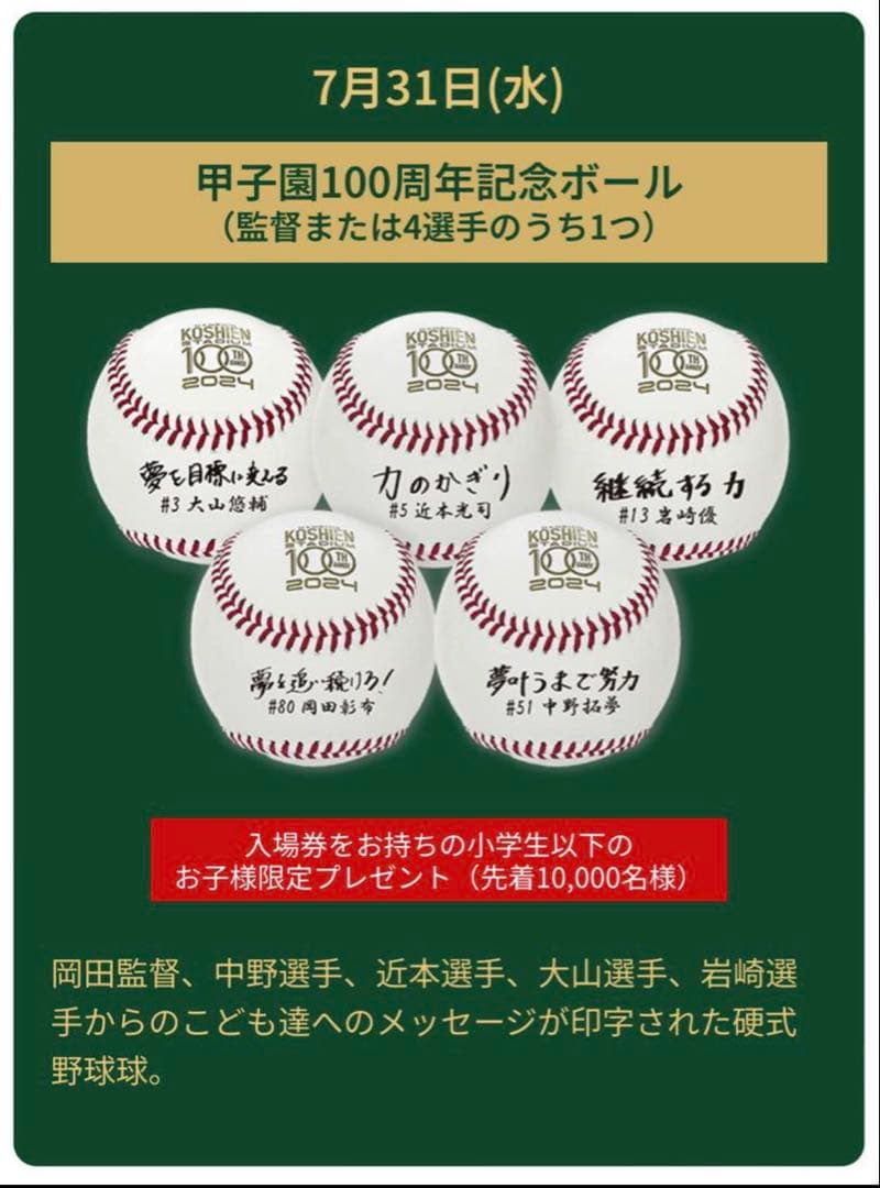 甲子園100周年記念ボール #13 岩崎優