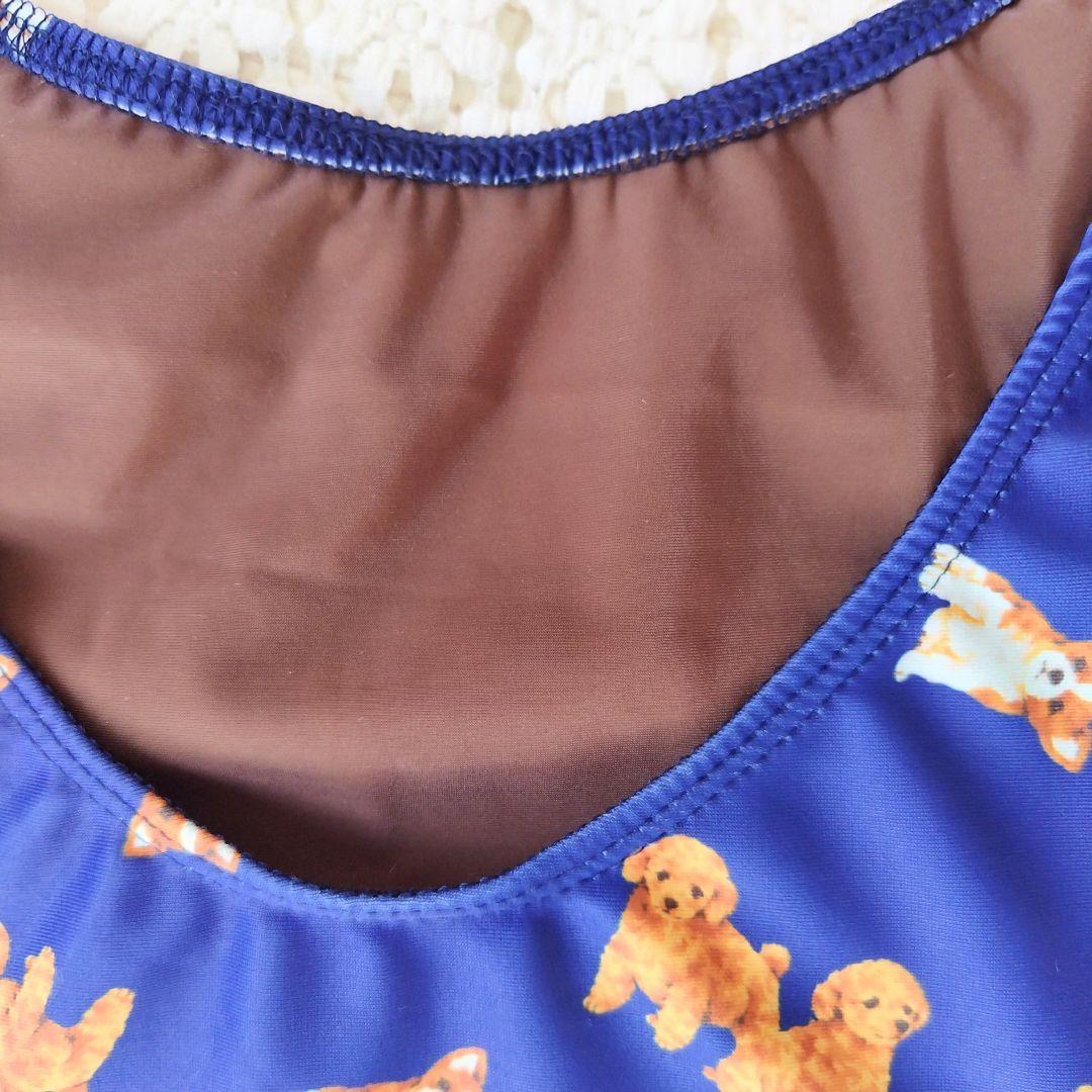 140㎝／茶色のわんこが可愛いネイビーブルー女の子レオタード新年ギフトにも