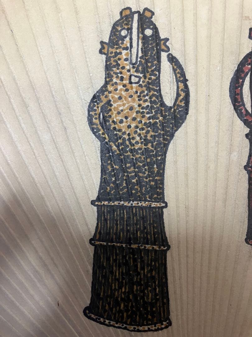 埴輪図 手描きペン画 古うちわ作品 作家不詳 額付