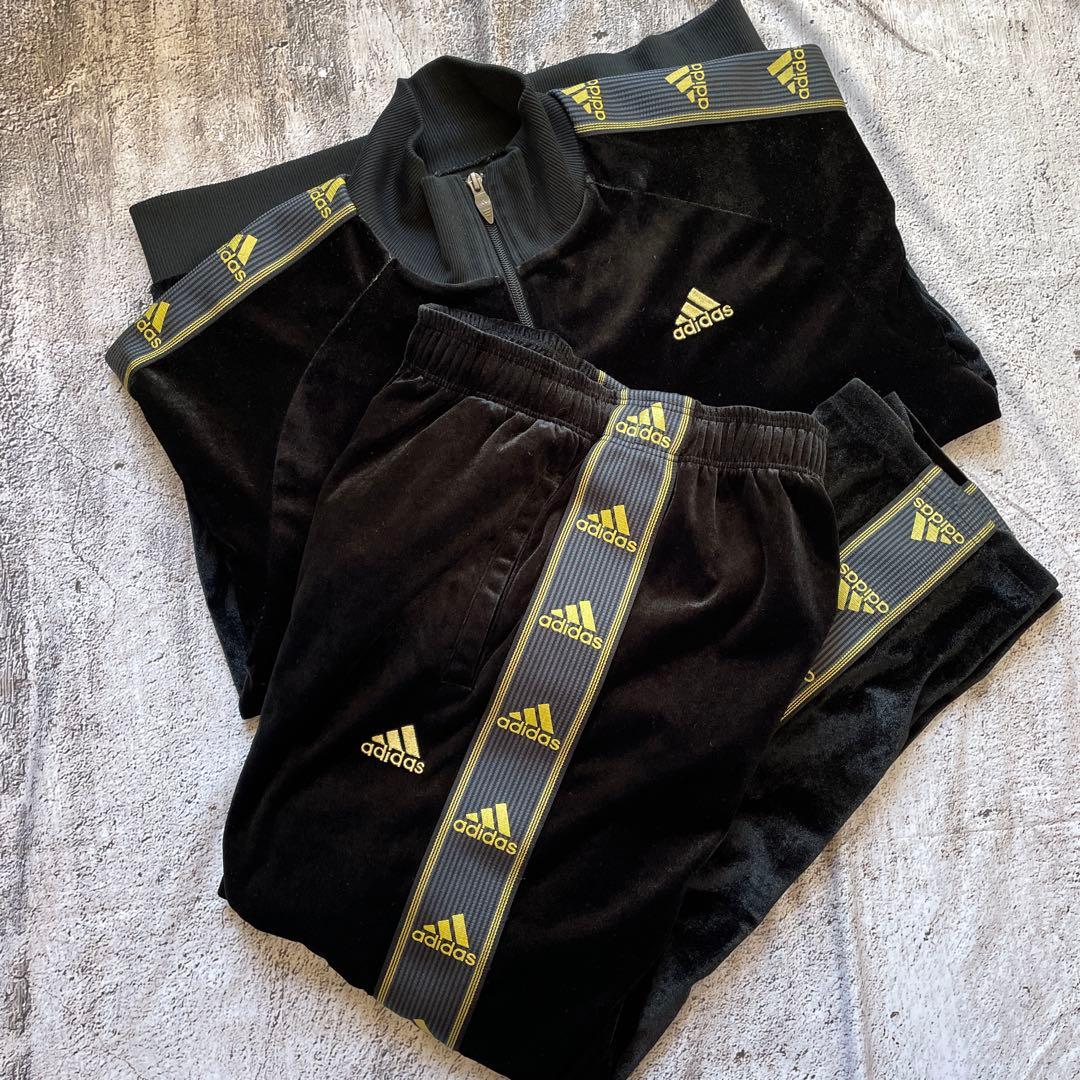 00s adidas ベルベット　ベロア　ジャージ　セットアップ ブラック