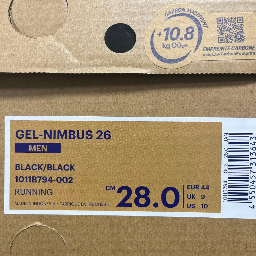 超美品アシックスGEL NINBUS26 ゲルニンバス26ブラック28CM