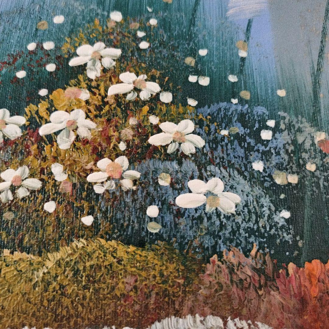 風景画 油彩 女性 花束