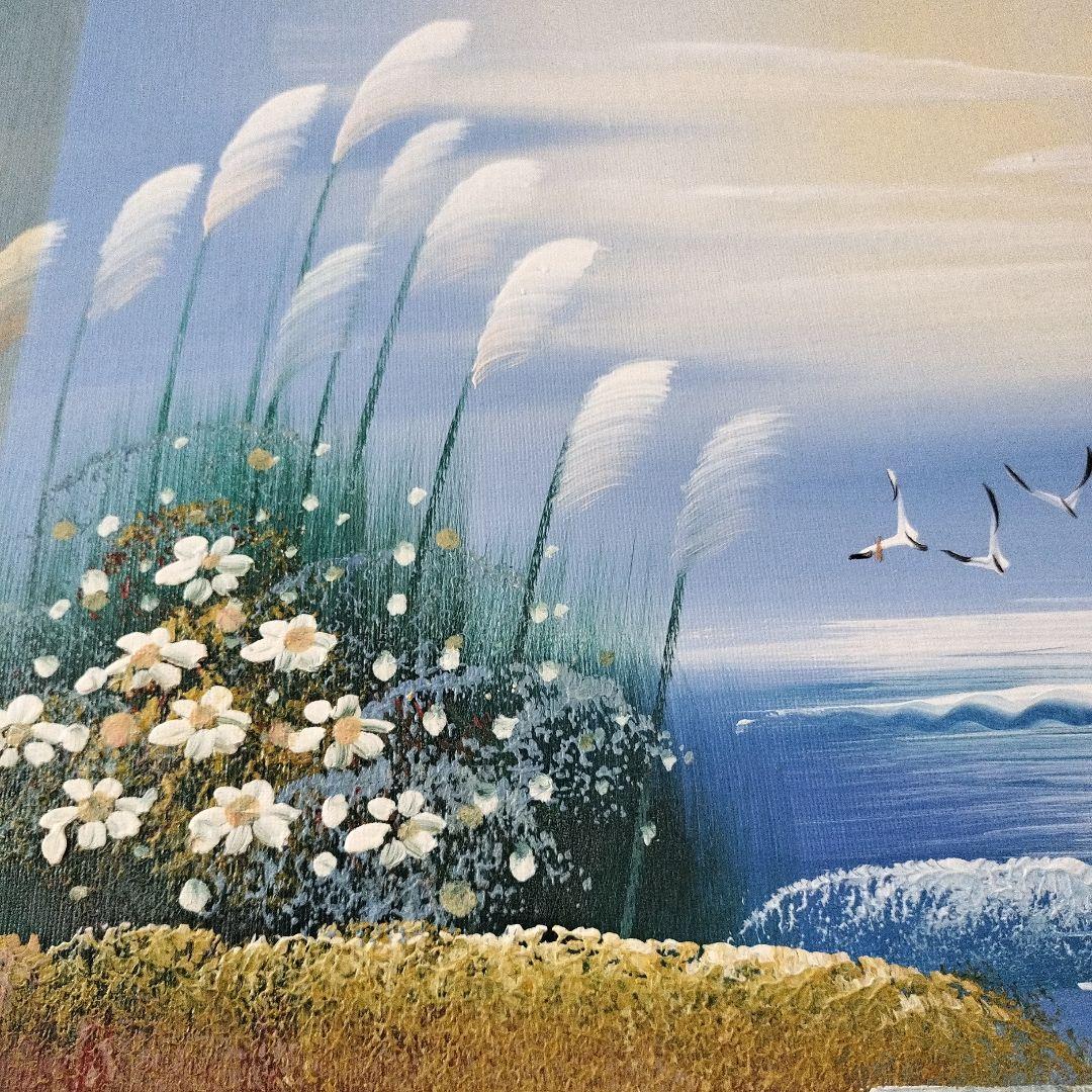 風景画 油彩 女性 花束