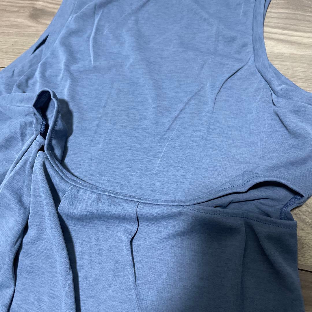 新品 YOGATEKO ヨガタンクトップ S 日本製 バックスリット 青灰