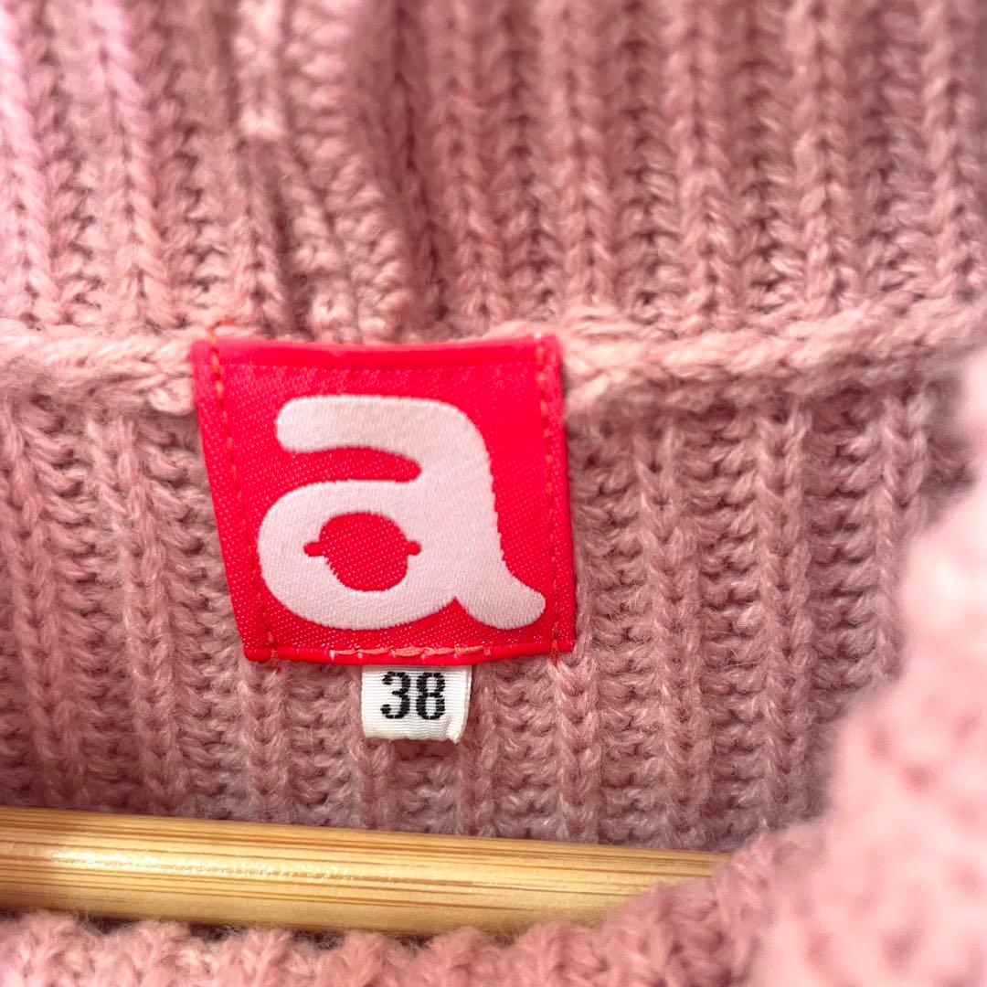 アルチビオ　ピンク×白　ボーダータートルネックセーター　ニット　リブ　38