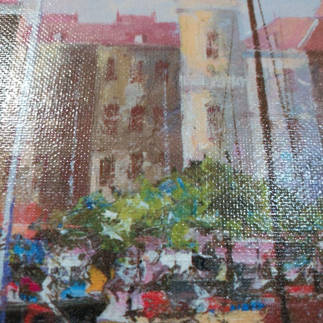 版画額装品 酒井健吉 キャンバスジクレー 風景画 港の絵