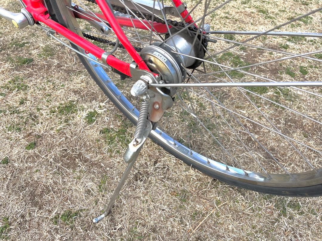 BRIDGESTONE シティサイクル 赤 前カゴ付き　27インチ