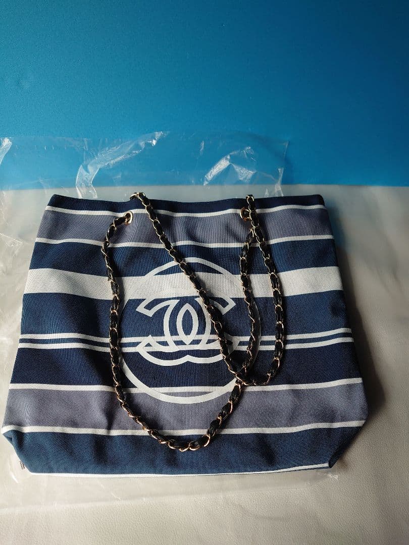 CHANEL ノベルティ チェーン ストライプ トートバッグ