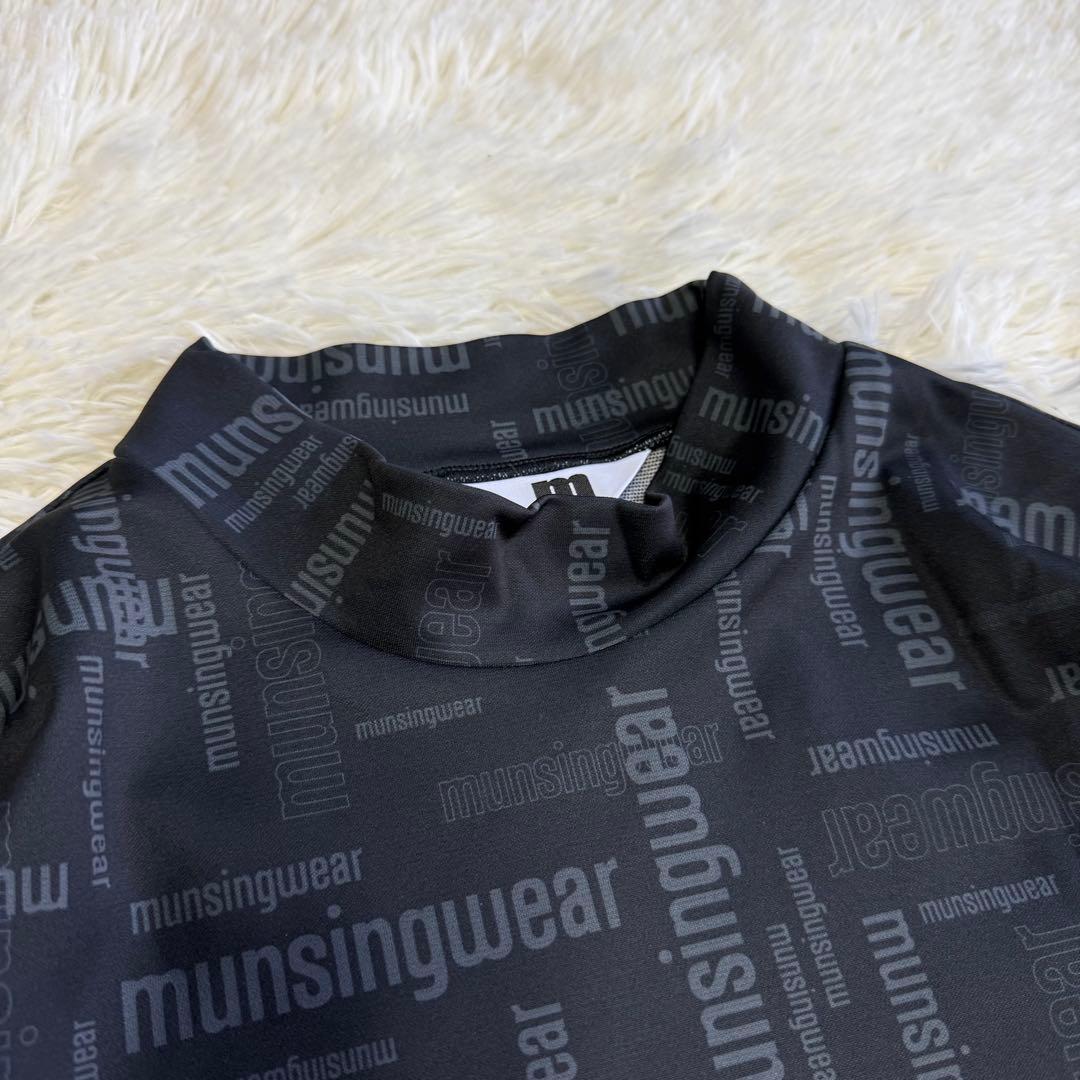 【マンシングウェア】美品 モックネック 総ロゴ ブラック Lサイズ メンズ