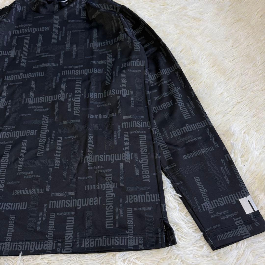 【マンシングウェア】美品 モックネック 総ロゴ ブラック Lサイズ メンズ