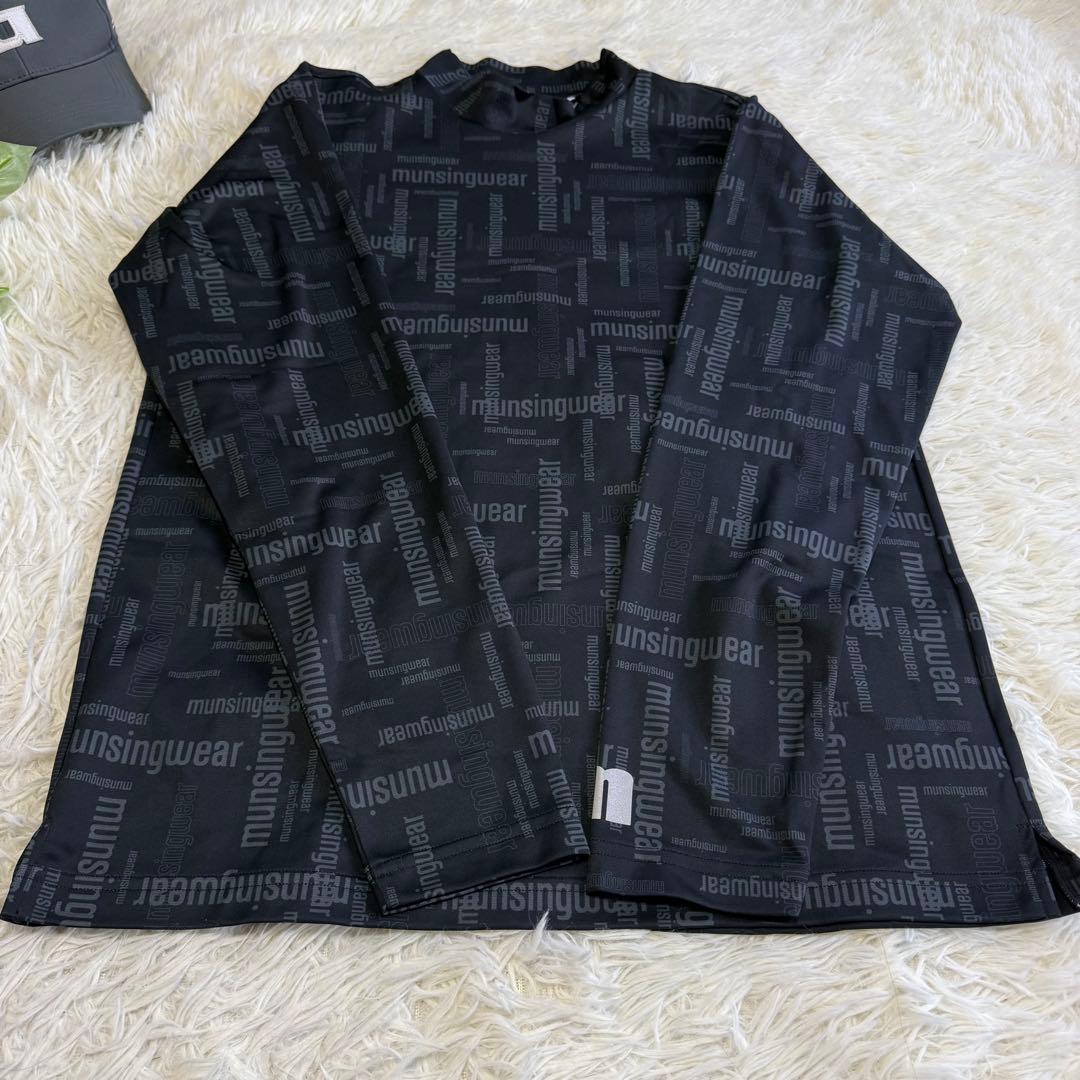 【マンシングウェア】美品 モックネック 総ロゴ ブラック Lサイズ メンズ