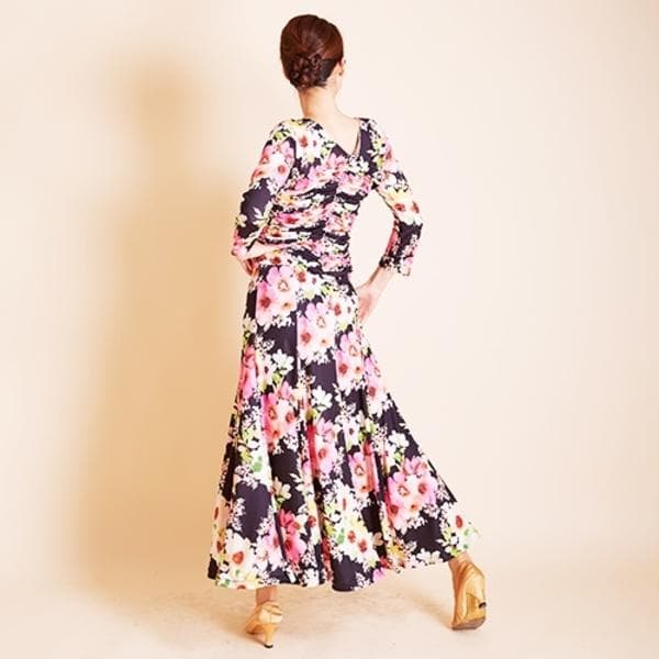新品　社交ダンス　ロングワンピース　練習　パーティー 花柄 a130