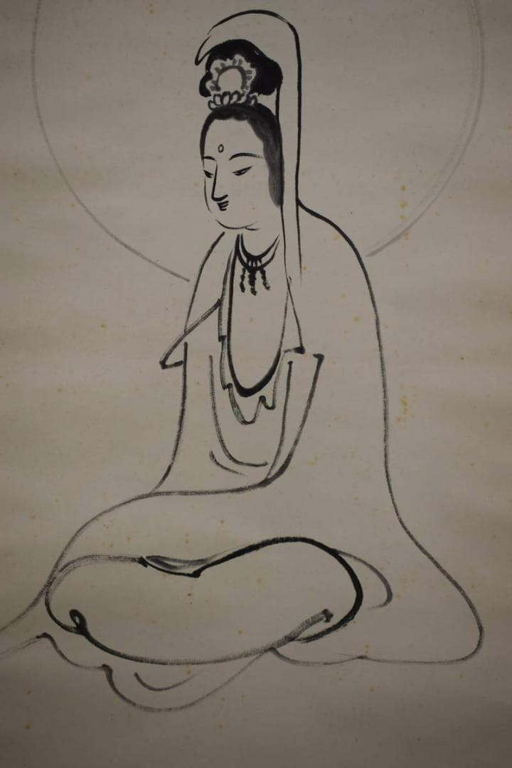真作/関精拙/観音像画賛/桐極箱付/布袋屋掛軸HH-314
