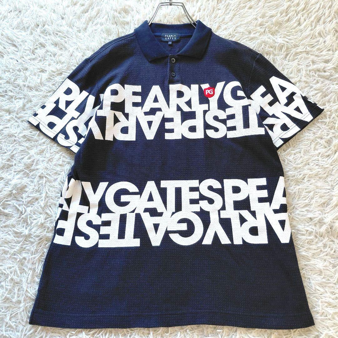 極美品 5 パーリーゲイツ ポロシャツ ゴルフウェア 刺繍ロゴ ネイビーホワイト