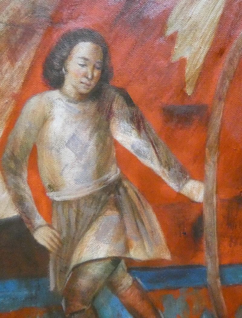 【値下げ】人物画　油絵　有元利夫　F6　蒼枯　額装　手描き　肉筆