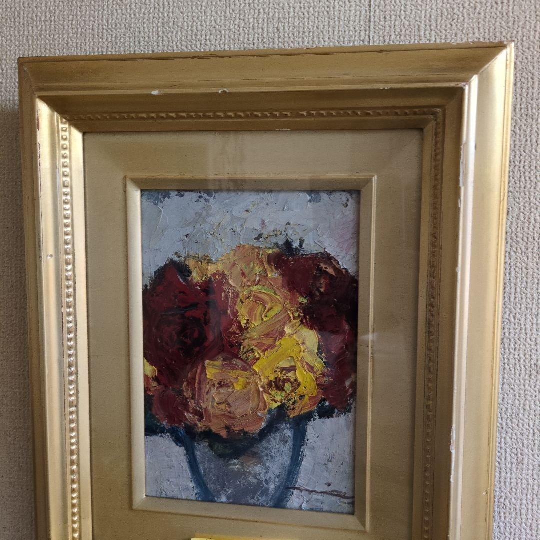 小笠原美恵作 油彩画 薔薇 創造美術会員