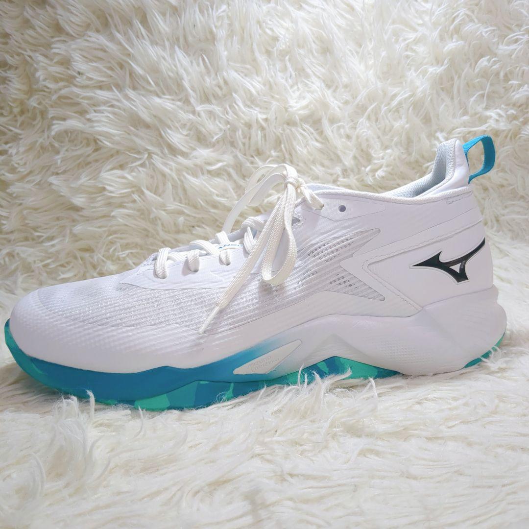 極美品 Mizuno 27cm ミズノ ウェーブトランジスタ バッシュ 白 緑