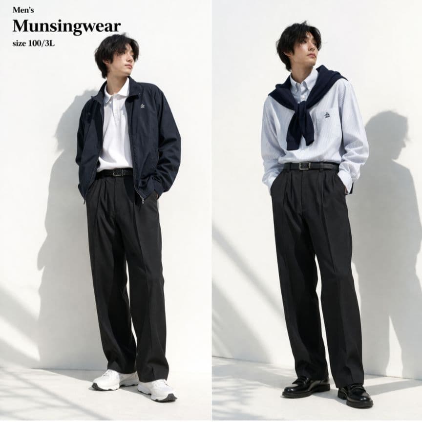 良品 マンシングウェア Munsingwear スラックス 100 黒 蓄熱