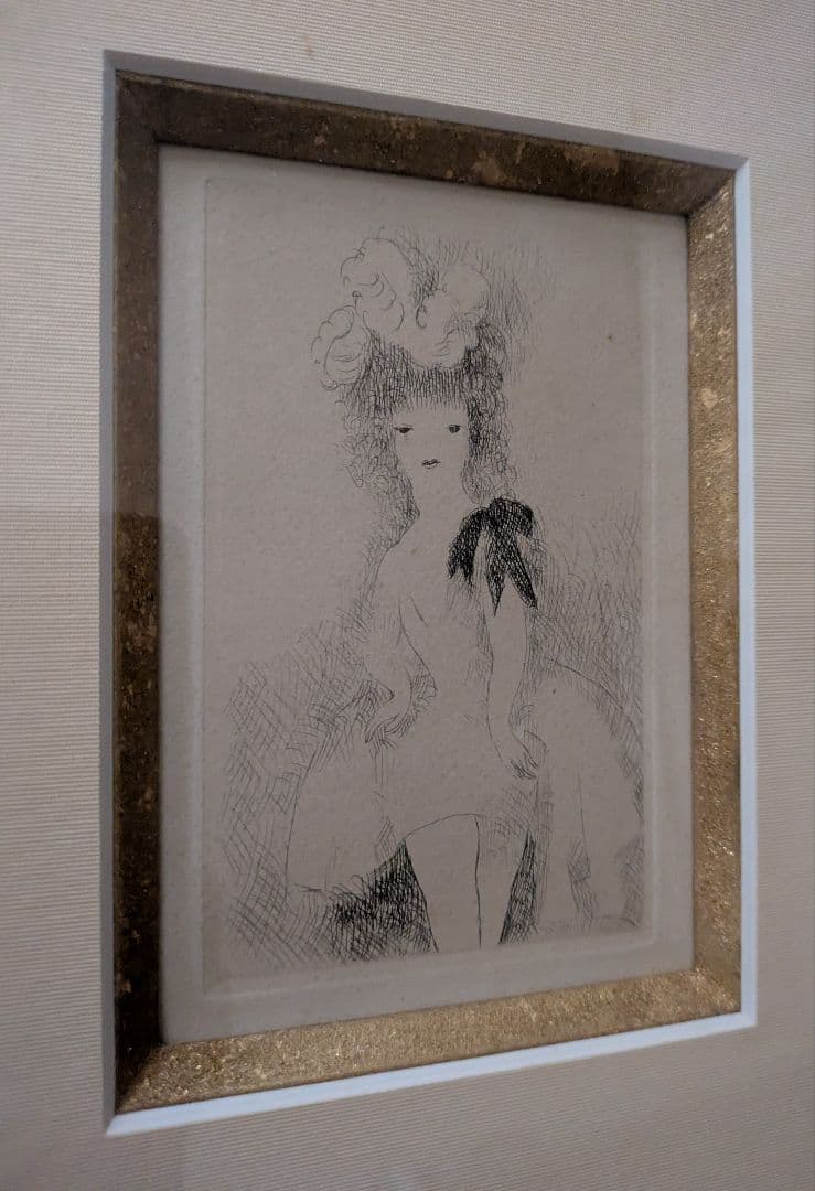 BBマリ―・ロ―ランサンの銅版画　「黒いリボンの乙女」