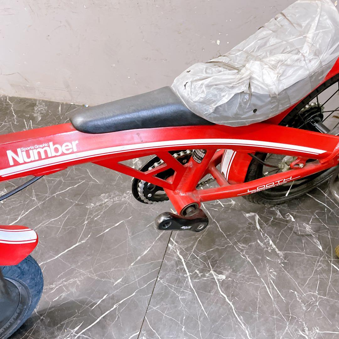 【919】アウトレット バイク風 子供車 Number レッド 補助輪付き