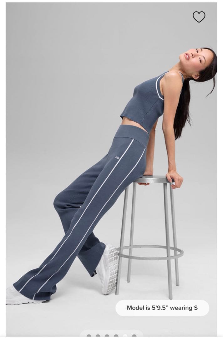alo ニットフレアパンツ　bluestone/white XS