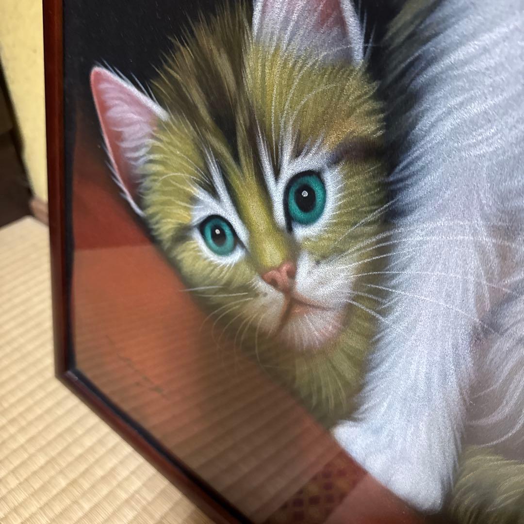 猫の絵画 フレーム付き　昭和レトロ